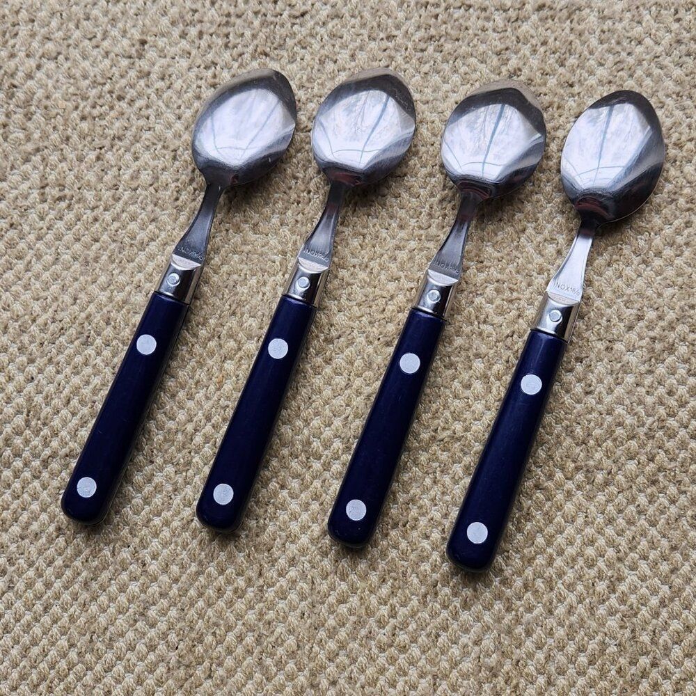 4 Teaspoons Stainless Inox 18/0 Blue Plastic Handle 2 Rivets 6" Pier 1 Le Prix ? - Picture 4 of 6